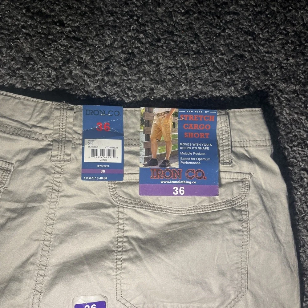 Iron Co Men's Cargo Shorts 36 Khaki wheat colored‎ stretch material - Picture 7 of 7